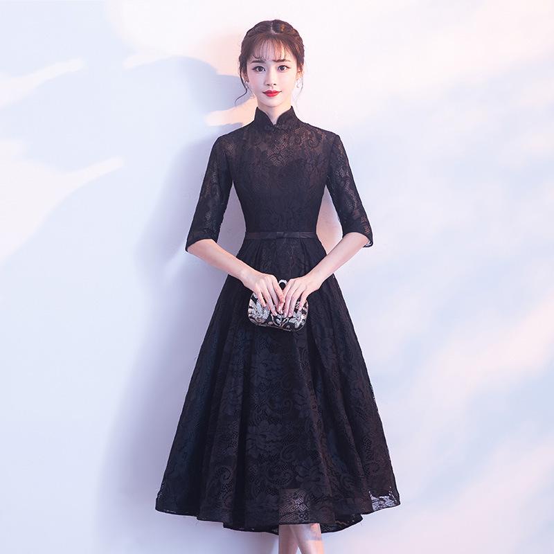 Black evening dress new dignified elegant dignified atmosphere dress socialites party thin medium and long