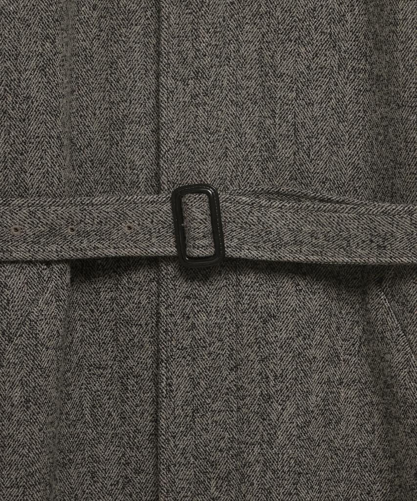Noirer Wool Silk Herringbone Balmacaan Coat (Grey)