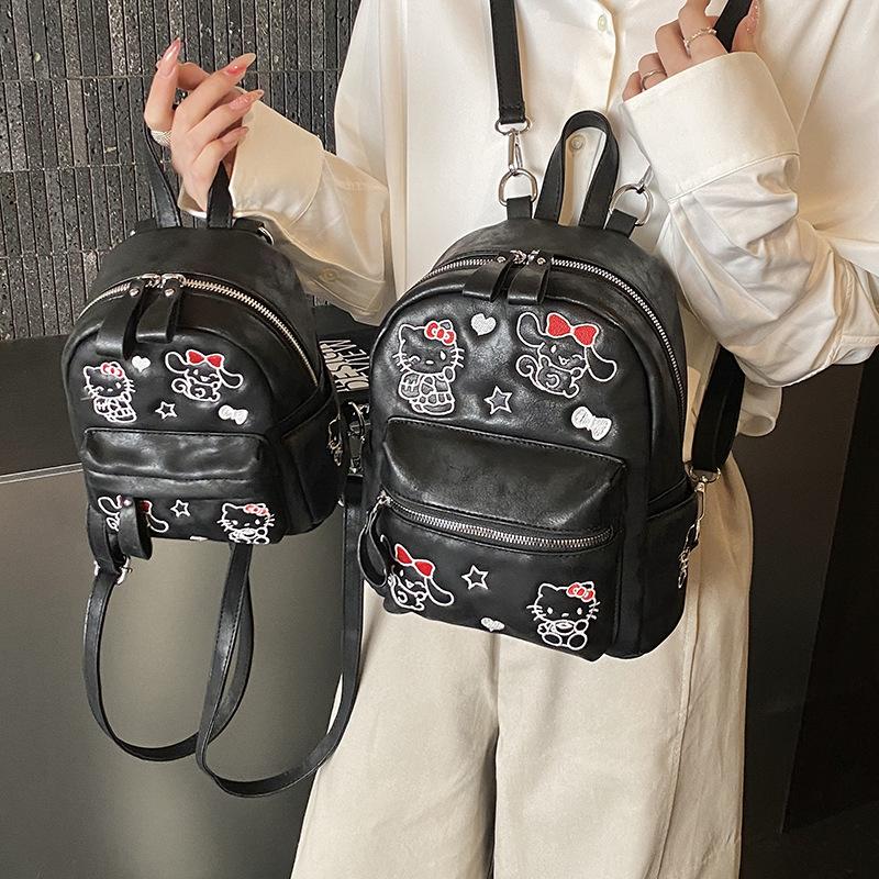 Cute Embroidered Kitty Cat Large Capacity Backpack Girls New Korean Popular Foreign Style Age-reducing Backpack