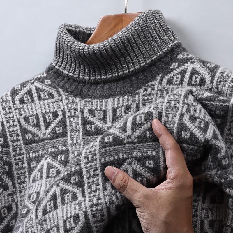 Hengyuanxiang Men's Striped Wool Turtleneck Sweater