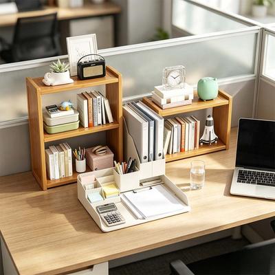 1PC Small Desk Shelf Organizer 2/3 Layer Bamboo Storage Rack Space Saving Bookshelf for Cosmetic Office Table Bedside Supplies