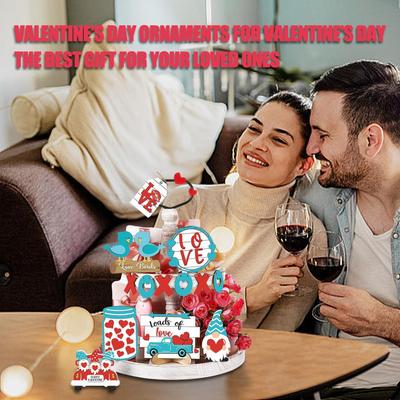 Tiered Tray Decorations Tabletop Centerpiece Blocks Tiered Tray Wooden Heart Decoration For Christmas Party Family-Gathering