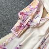 Abiti Lunghi da Festa Donna Primavera Autunno Vintage Stampa Floreale Rosa da Sfilata Manica Lunga Monopetto con Cintura