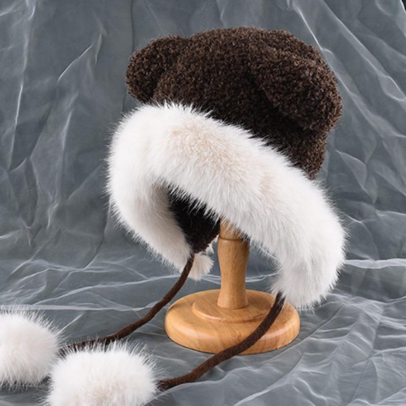 

Милая и милая плюшевая вязаная шапка «Тандерболт», женская осенне-зимняя теплая холодная плюшевая бархатная шапка-пуловер с ушками медведя на ремешках One Size коричневый