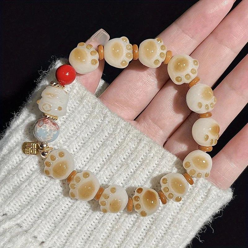 Cute Caramel Cat Sweet Claws Attract Wealth Cat Bead Bracelet Is A Good Gift Symbolizing Niche Fashion and Versatile Accessories