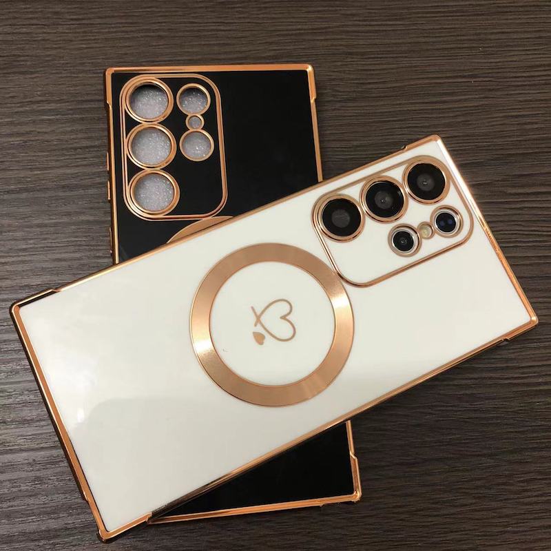 For Magsafe Case for Samsung Galaxy S23 Ultra S22 S21 Plus S24 Ultra S22Plus S20 S21 FE Electroplate Love Pattern Protect Covers