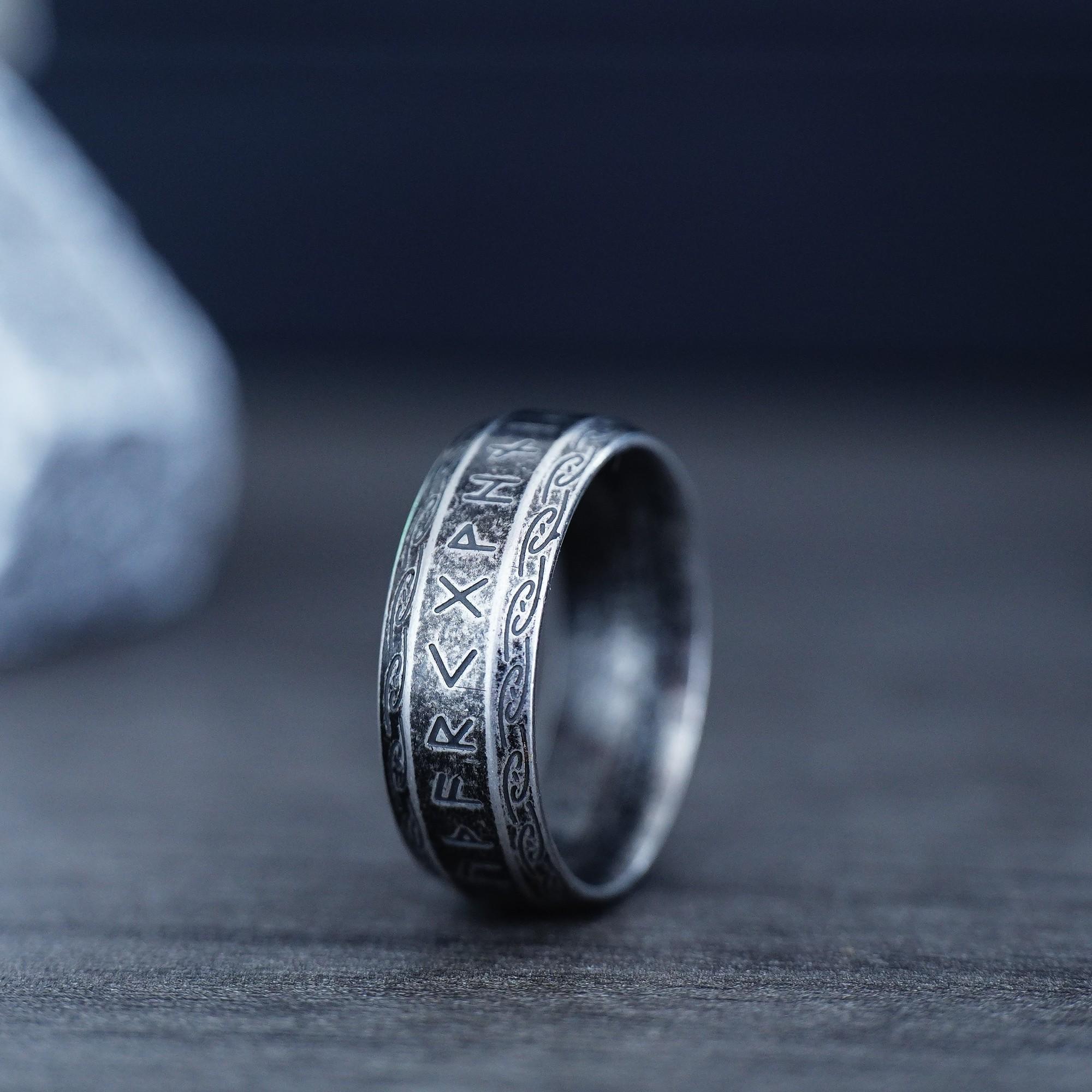 Mode Vintage Schlichter Wikinger-Runenring für Herren Damen Edelstahl Nordisch Keltischer Knoten Ringe Paar Amulett Schmuck 12 gray