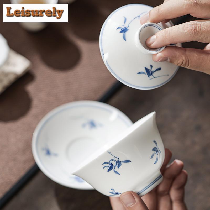 Gaiwan de orquídea mariposa pura pintada a mano de 160 ml, hecha a mano, tres talentos, sopera, tetera, cuenco con tapa, artículos de té artesanales para el tiempo libre.