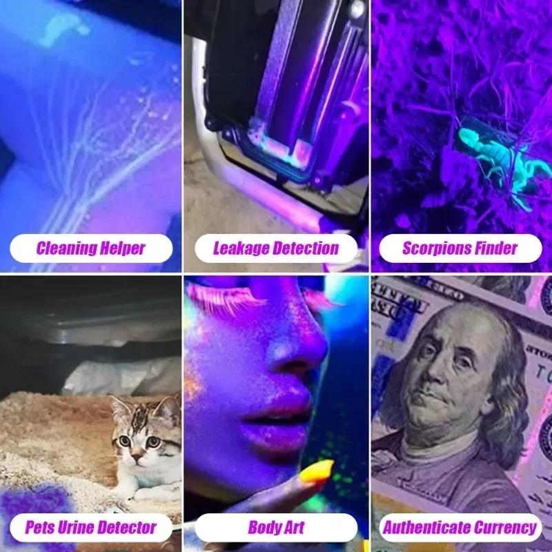 365/395nm UV Flashlight Blacklight Zoomable Torch Lamps USB Charging Ultraviolet Flashlights Pet Urine Detector Hunting UV Light