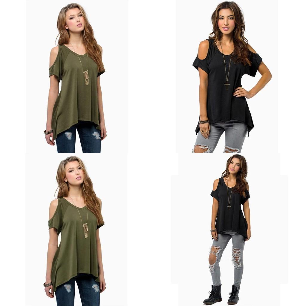 Chic Polyester Blend Round Neck Off-shoulder Batwing Sleeve T-shirt For Nightclub
