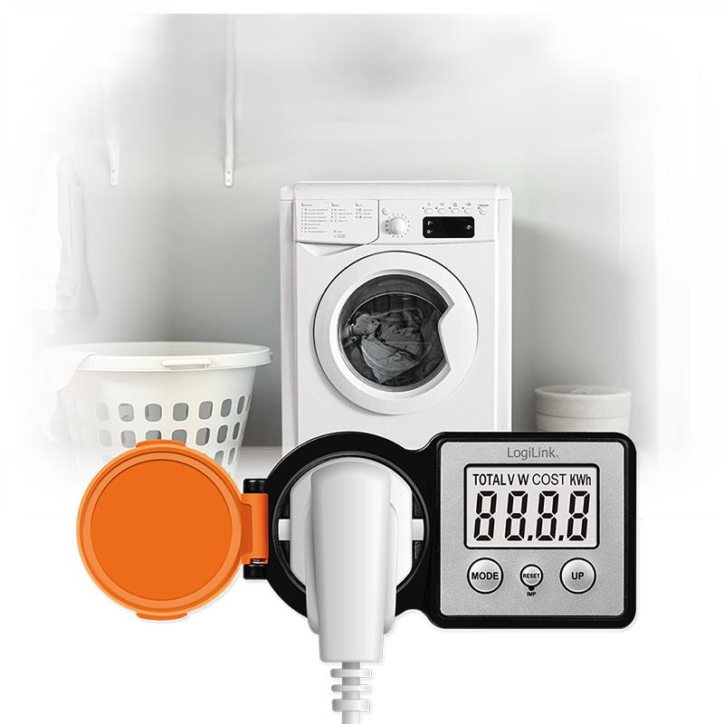 LogiLink IP44 LCD 3600 W CEE 7/3 + 7/7 Outdoor Socket with Energy Meter Black