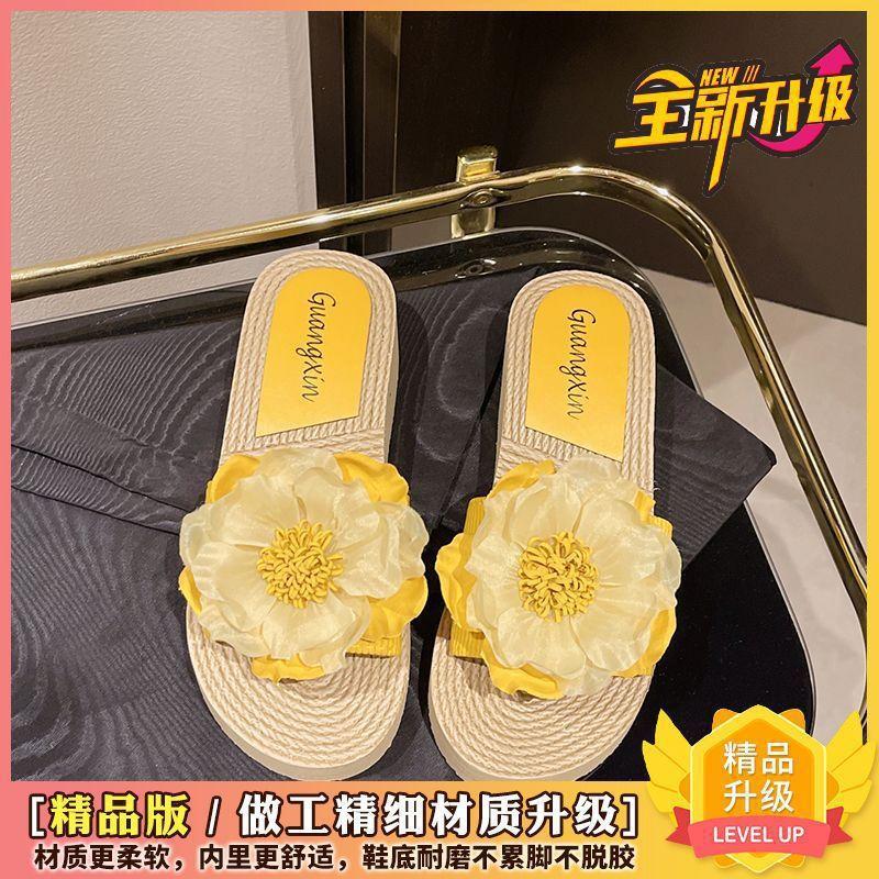 

Niche new fairy wind slope heel flip-flops summer fashion braided flowers platform pastoral vacation beach shoes 36