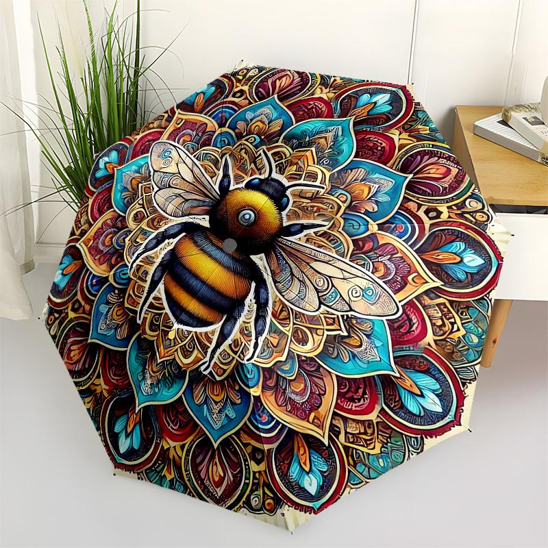 1pc Bee Mandala Artwork Umbrella with Plastic Handle,Vibrant Cartoon Pattern,Multi-functional UmbrellaPT036