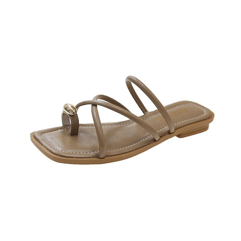 

Жіночі босоніжки Жіночі туфлі на квадратних підборах Елегантні літні тапочки Зовні Шкіряні жіночі шльопанці на перехресних зав’язках Модні жіночі сандалі 2024 року 40 хакі