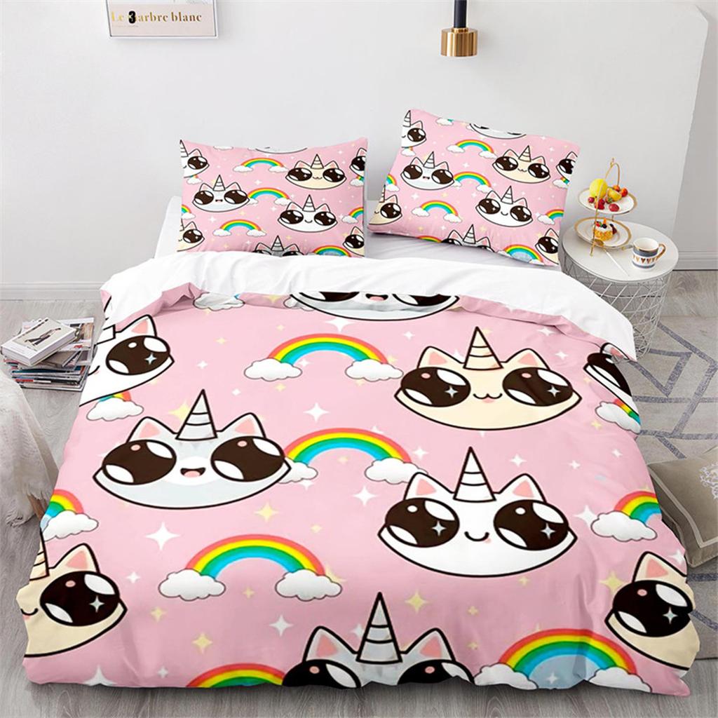 Kids Unicorn Duvet Cover Cartoon Magical Animal Microfiber Cute Rainbow Cat for Children Girls Teen Gifts for Bedroom Decoration