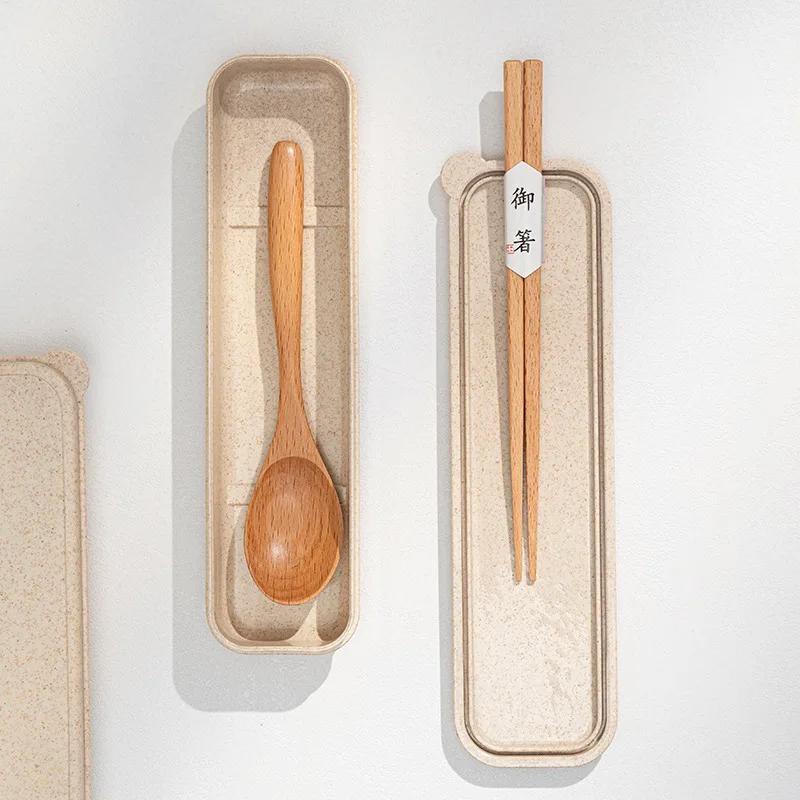 Natural Wooden Spoon & Fork Dinner Kit Rice Soups Utensil Cereal Handmade Home Tableware Dinnerware Cutlery for Kicthen