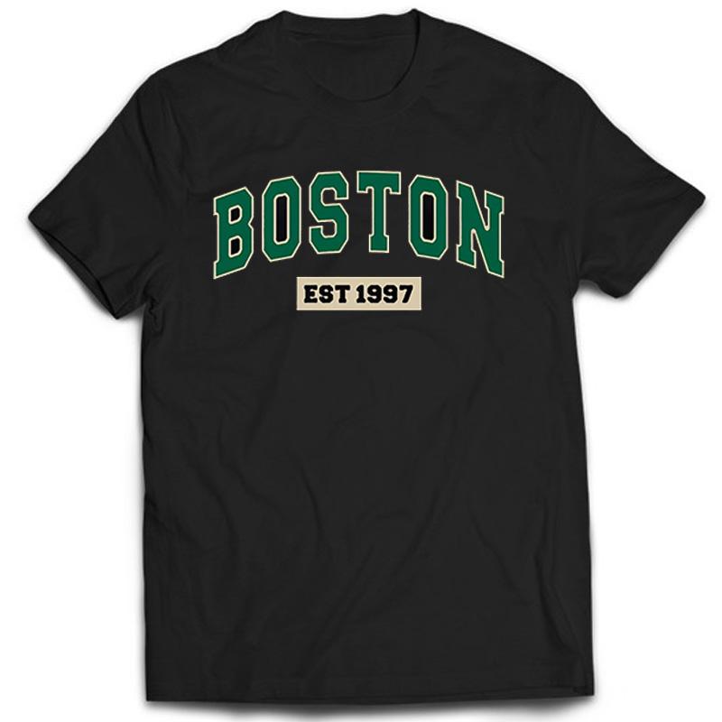 

Boston T-shirt Summer Stylish Casual Harajuku Vintage Printed Short Sleeve Streetwear Versatile 100% Cotton Daily O-Neck Tops 4XL