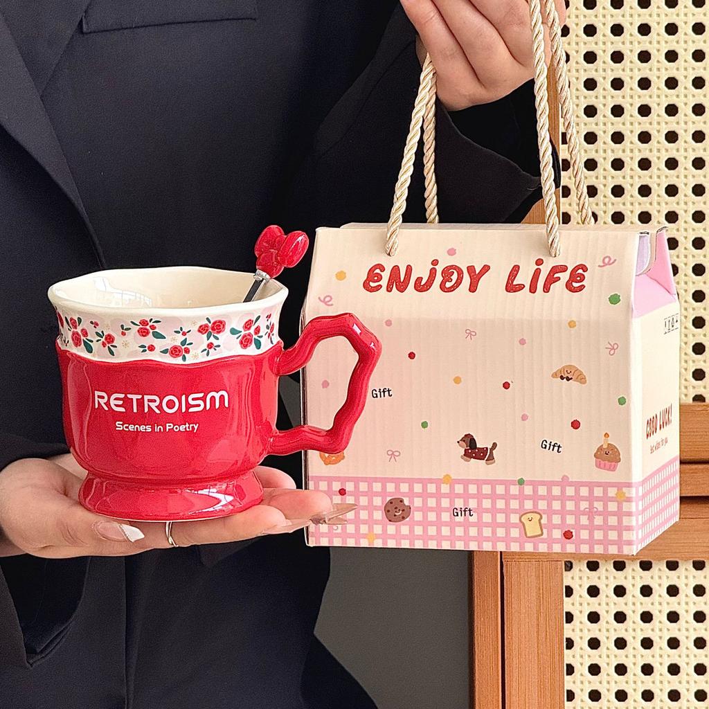 Tazza in Ceramica Piccola Floreale Retrò dall'Aspetto Elegante per Ufficio Colazione Caffè Regalo di Festa per Madre e Sorella