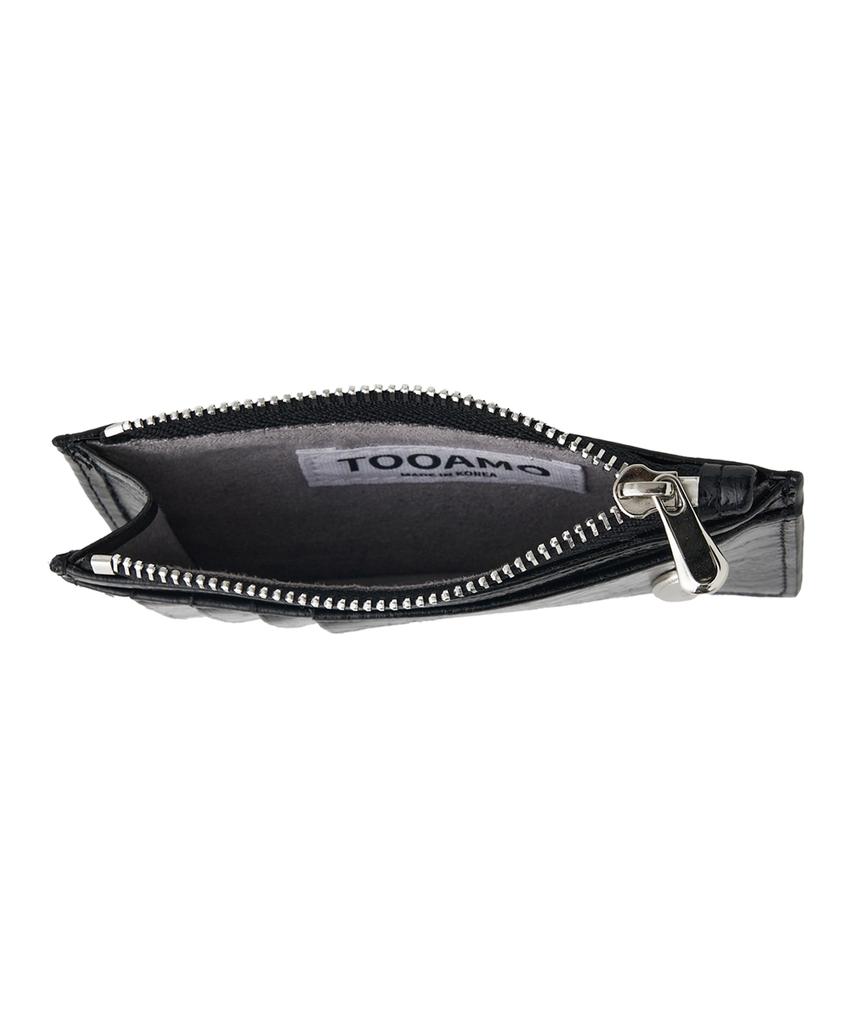 Tooamo Multi-Zipper Coin Card Holder Black [Cowhide]