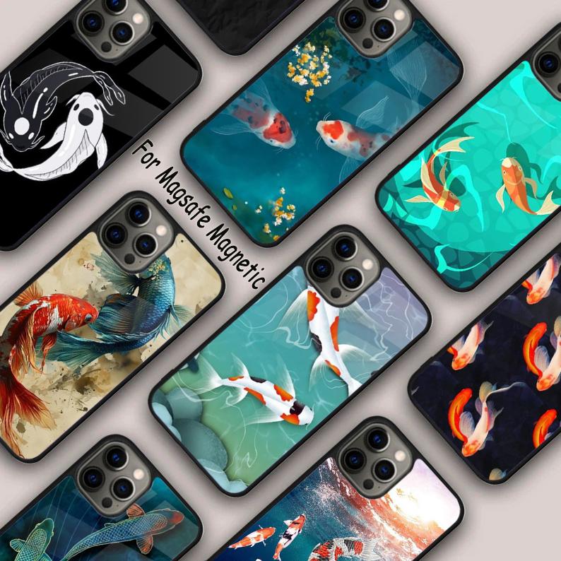 Pair of Koi Fish Magnetic Phone Case For APPLE iPhone 17 Air 16 14 13 12 Pro Max 15 Plus Wireless Charge With MagSafe Cover