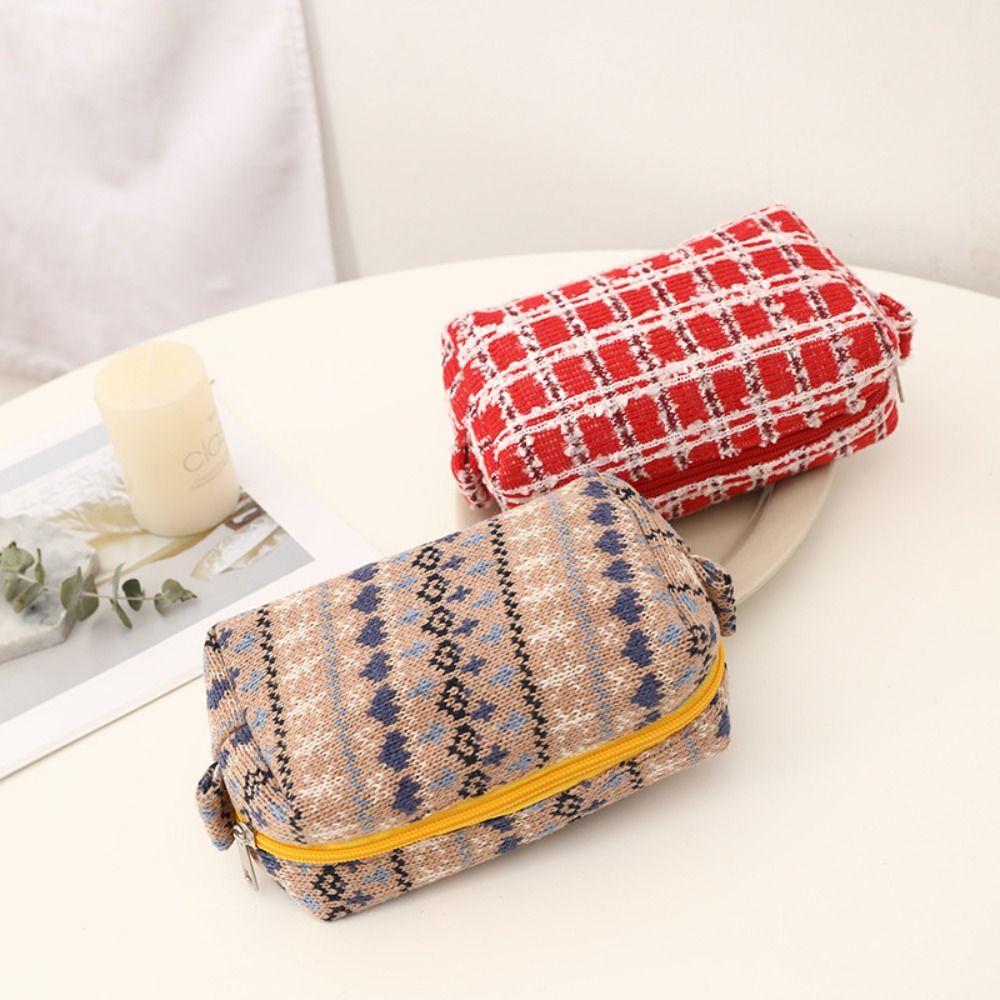 Dirt-proof Christmas Pencil Case Knitted Fabric Knitting Pen Bag  Toiletry Makeup Brushes