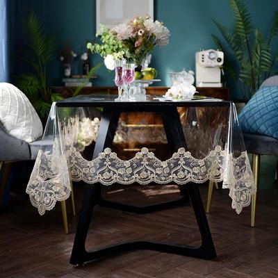 Tischdecke, wasserdicht, PVC, transparent, weiche goldene Spitze, bestickt, ölbeständig, Tischdecke, Couchtisch, Kristallplatte, Tischdecke