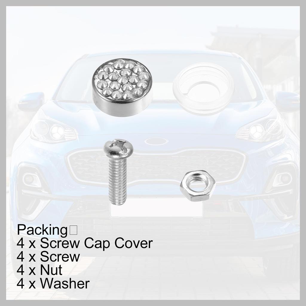 RATCHROLL License Plate Rhinestone Screw Cap Cover White 1 Set