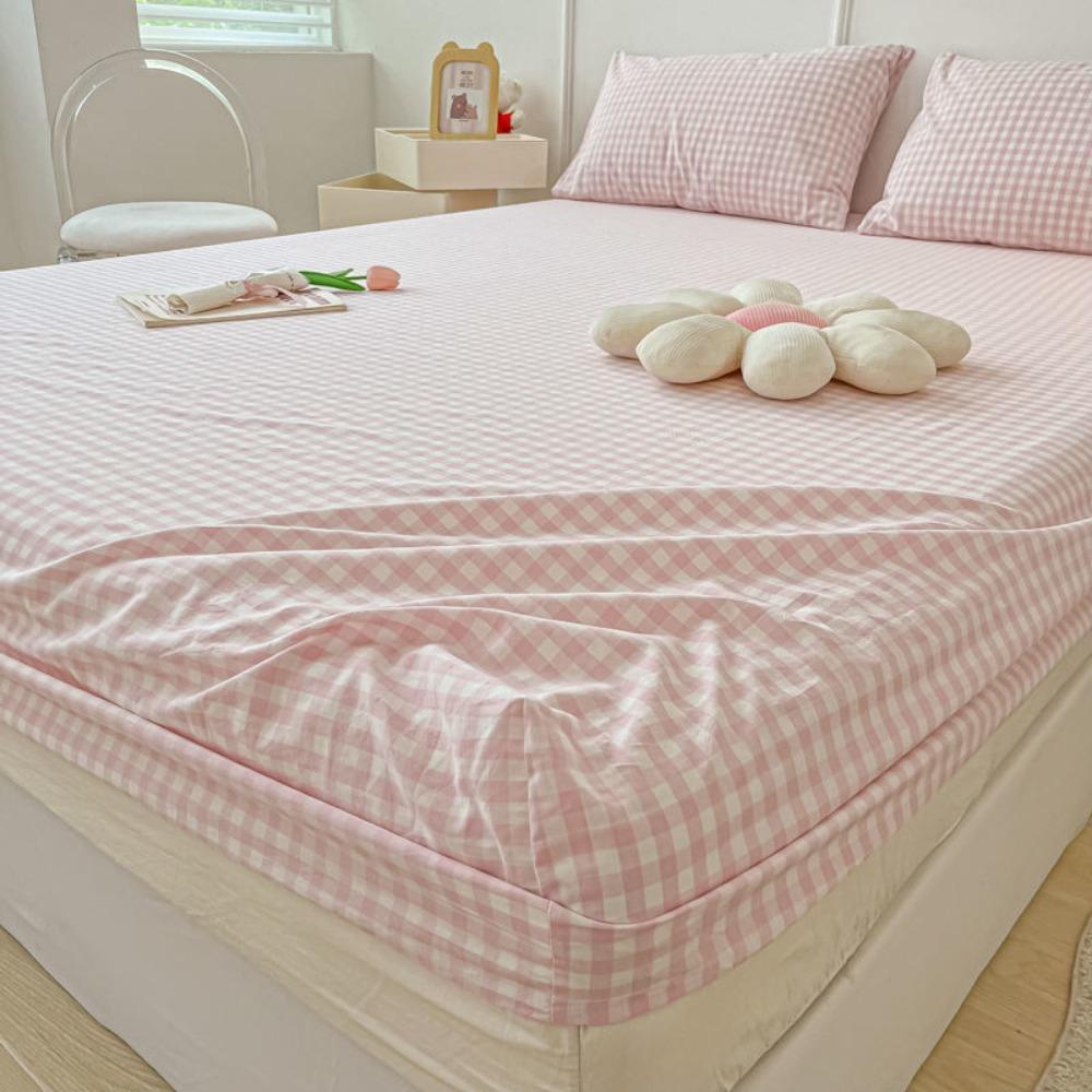 Practical All Inclusive Single Plaid Mattress Cover Non Slip Skin-friendly Bed Sheet Rustic Style Elastic Band Bed Cover Bedroom