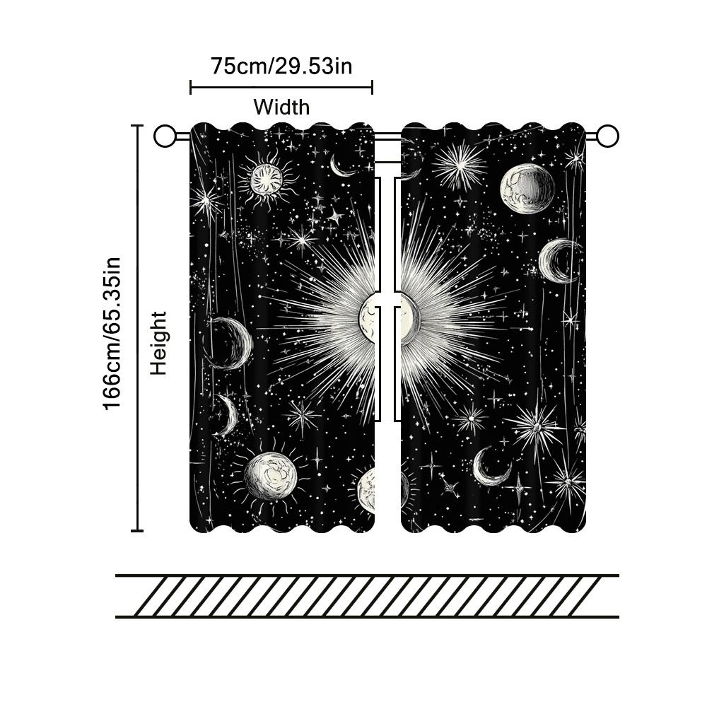 2Pcs Sun And Moon Printed Curtains Boho Exotic Decor Curtains For Bedroom Living Room Bohemian Tribal Black Window