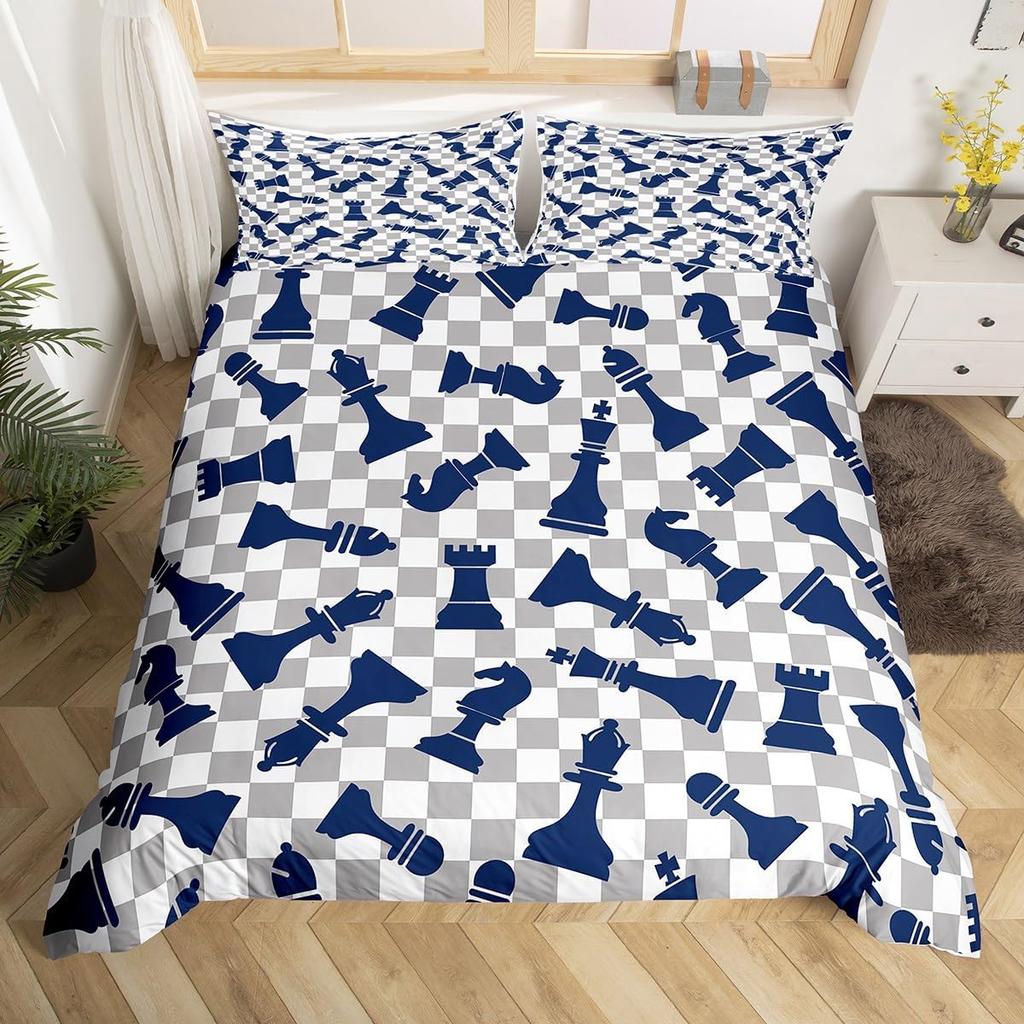 Chess Duvet Cover Buffalo Plaid Check Bedding Set Chess Sports Games Quilt Cover Checkerboard Comforter Cover with 2 Pillowcases