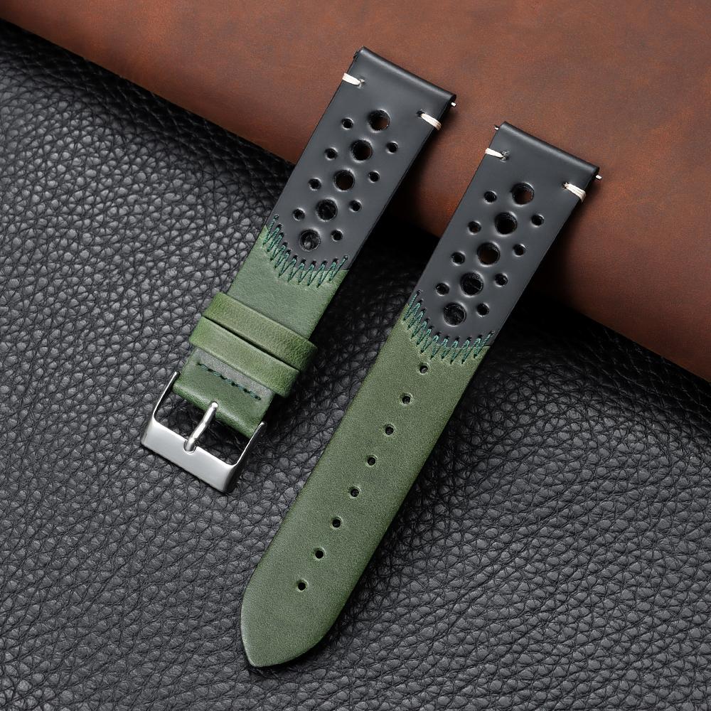 20mm 22mm Oil Wax Genuine Leather Breathable Watchband Bracelet Men Women Cowhide Wrist Watch Band Black Brown Strap Accessories