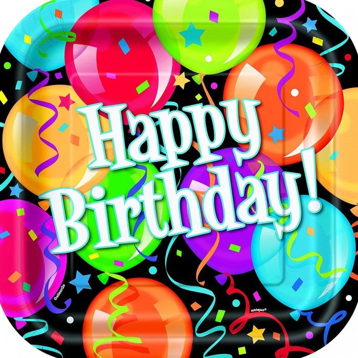 Unique Party Bravo Square Happy Birthday Party Plates (Pack of 8)