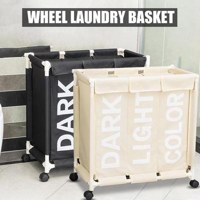 Cesta de Lavandería Grande con Ruedas 3 en 1 Carrito Plegable Cesto para Ropa Sucia