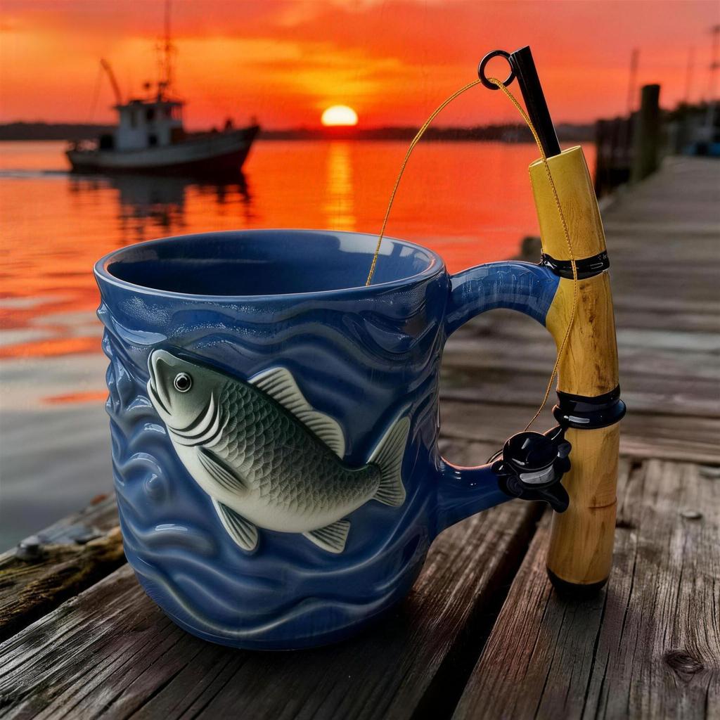 The Angler's Dream Ceramic Mug 3D Milk Coffee Cup Creative Breakfast Cups Fishing Enthusiast Birthday Gift