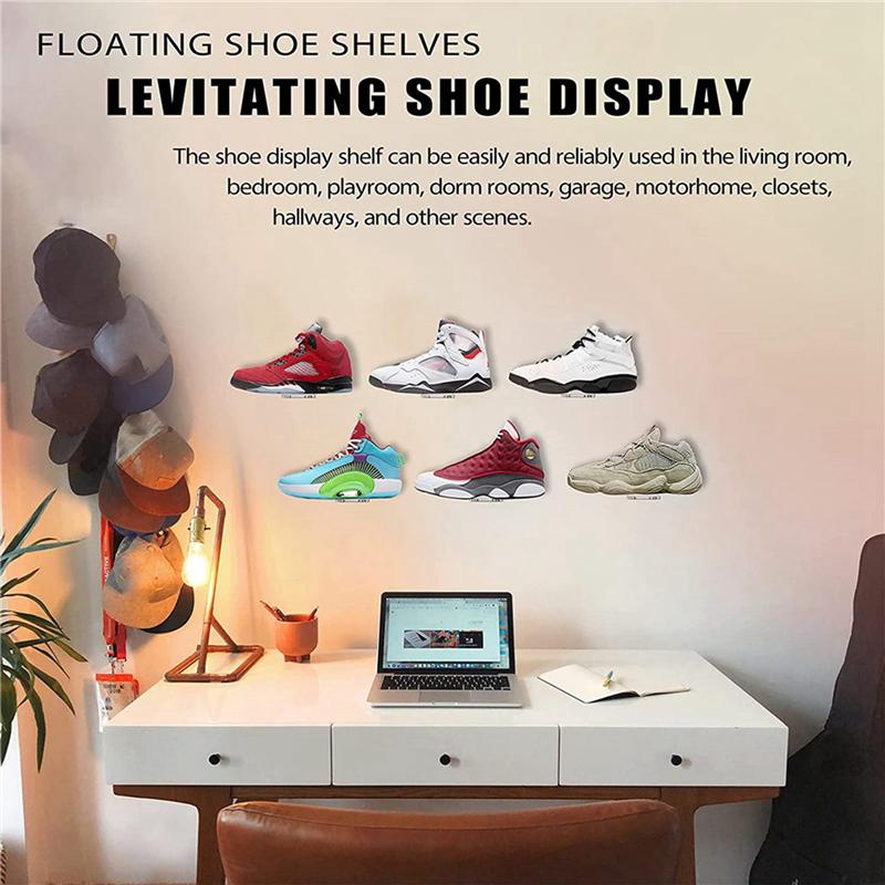 A34R 12 Pack Acrylic Floating Sneaker Shelves Clear Shoe Display Stand Room Decor For Display Collectible Shoe&Sneaker