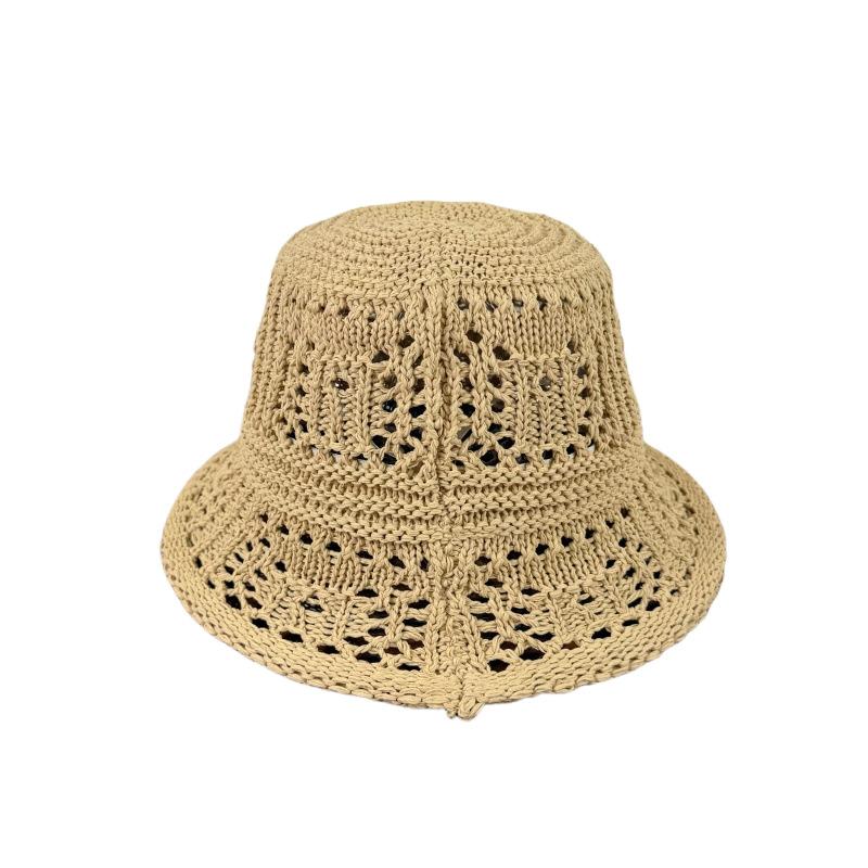 Chapeau de paille pour femme Respirant Évidé Été Vacances au bord de la mer Protection solaire et Ombrage Chapeau Chapeau de pêcheur tricoté