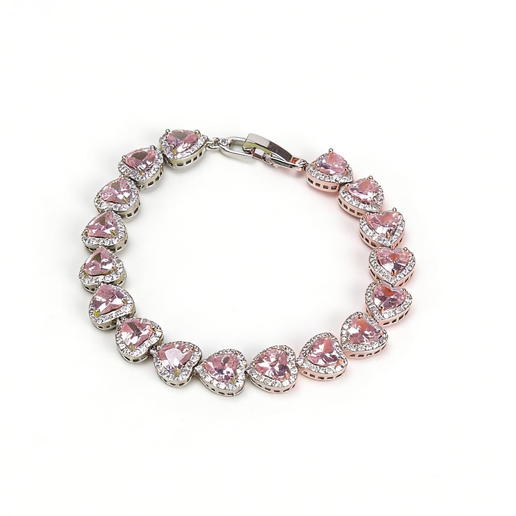 2026 Silver Pink Diamond Heart Bracelet, Full Diamond Crystal Love Jewelry Crystal Bracelet Light Luxury Girly Accessories