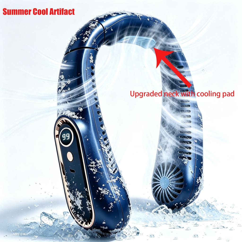 New Summer Portable Mini Hanging Neck Fan Bladeless Neckband Fan Digital Display Power Air Cooler USB Rechargeable Electric Fans
