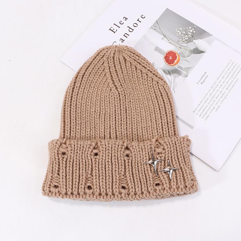 Hat Men and Women Stars Ripped Wool Hat Japanese Pointed Knit Hat Autumn and Winter Warm Pullover Cold Hat