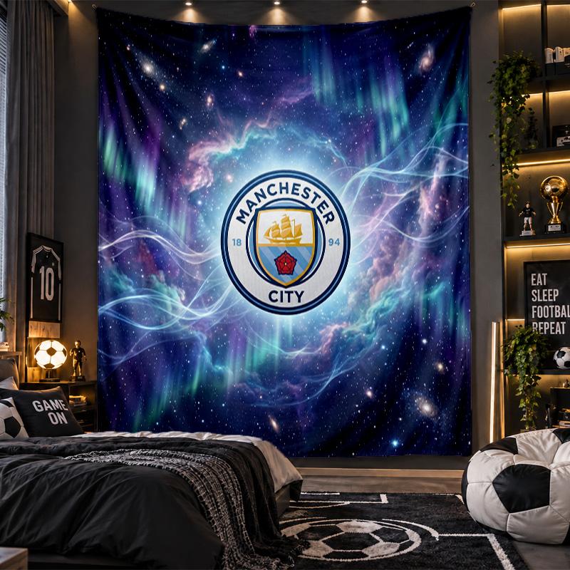 Arazzo da Appendere alla Parete Stampa Manchester City Tessuto per Soggiorno Camera da Letto Decorazione per la Casa