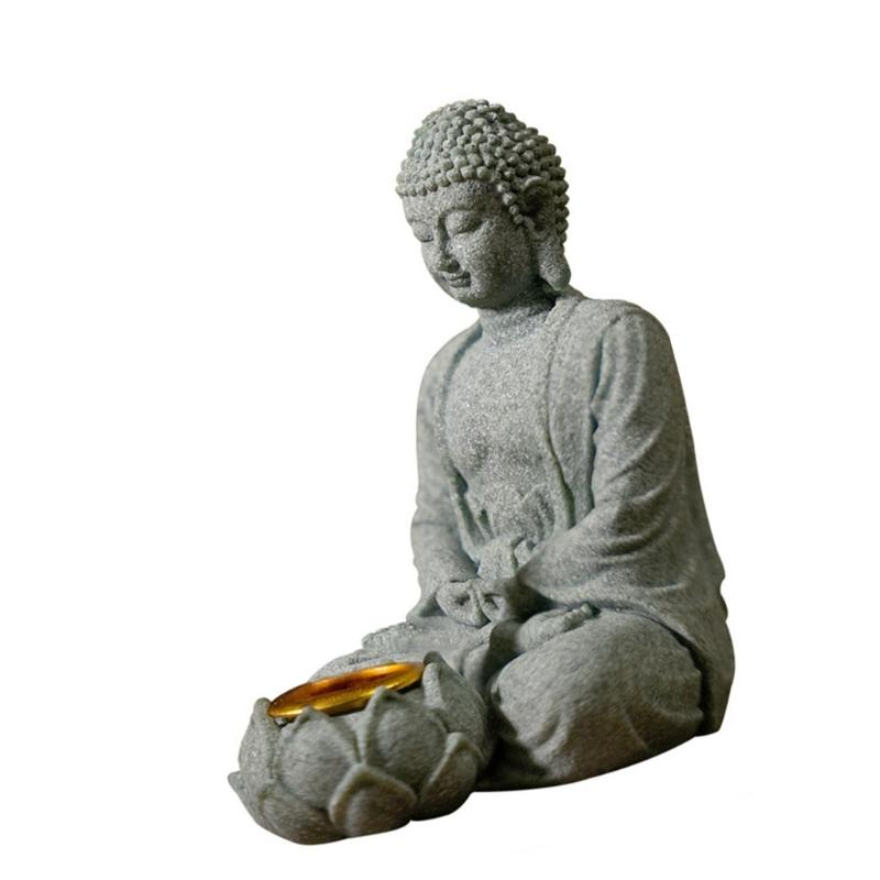 Buddhas Stone Figurine Sculpture with Tealight Slot Incenses Holder Spiritual Decors Meditation Statue Desktop Ornament