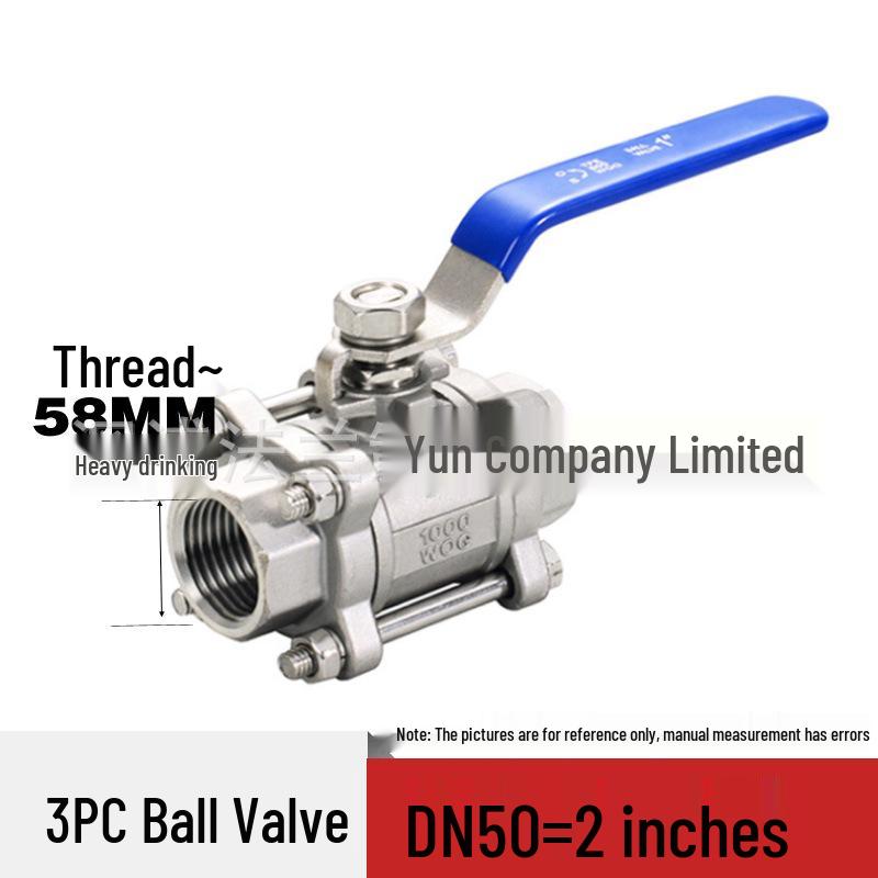 316 Stainless Steel 3-Piece Ball Valve, Internal Thread, Screw Port, 1-Inch, 2-Inch