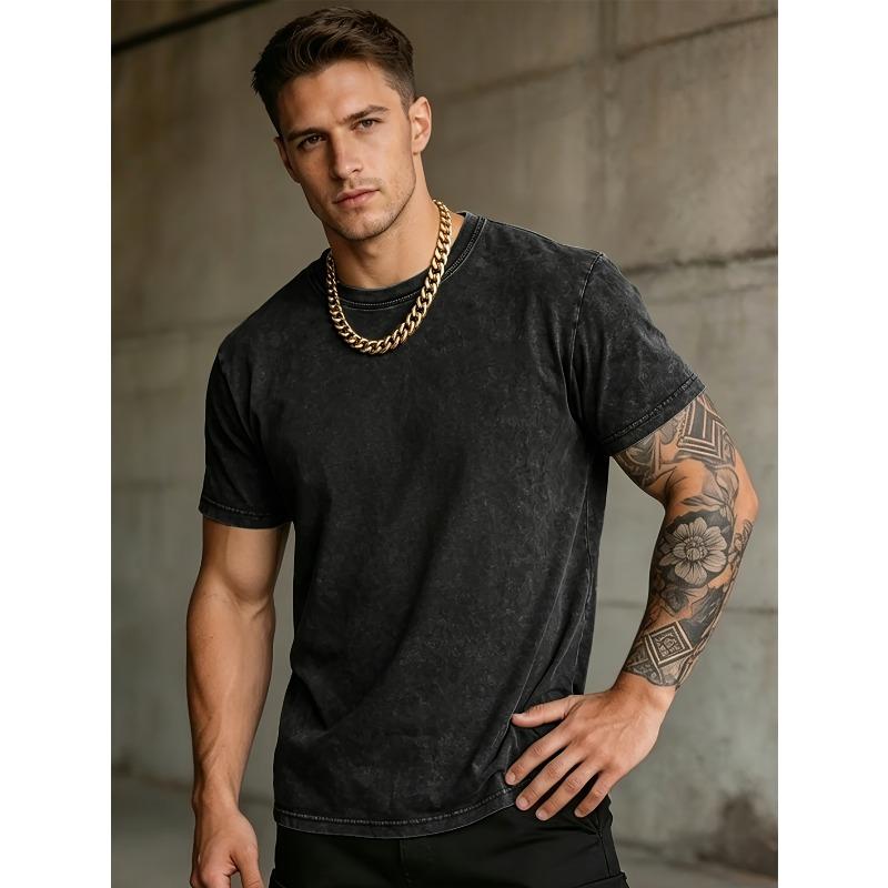 Men's Ultra-Soft Washed Abstract Line Print T-Shirt, Breathable Crew Neck Short Sleeve, Summer Skin-Friendly Style