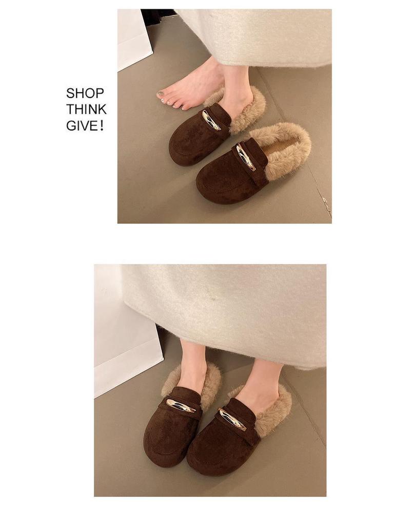 Birkenstock Women's Baotou Furry Slip-On Slippers - Autumn/Winter Style with Thick Sole and Height Increase