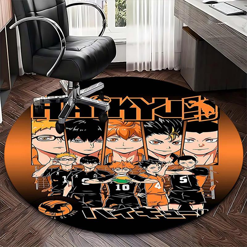 1pc Haikyuu! Anime Design Round Carpet - Office Chair Mat, Anti-Slip Rug for Home Decor, Seasonal Gift, Suitable for Office, Living Room, Bedroom, Gam