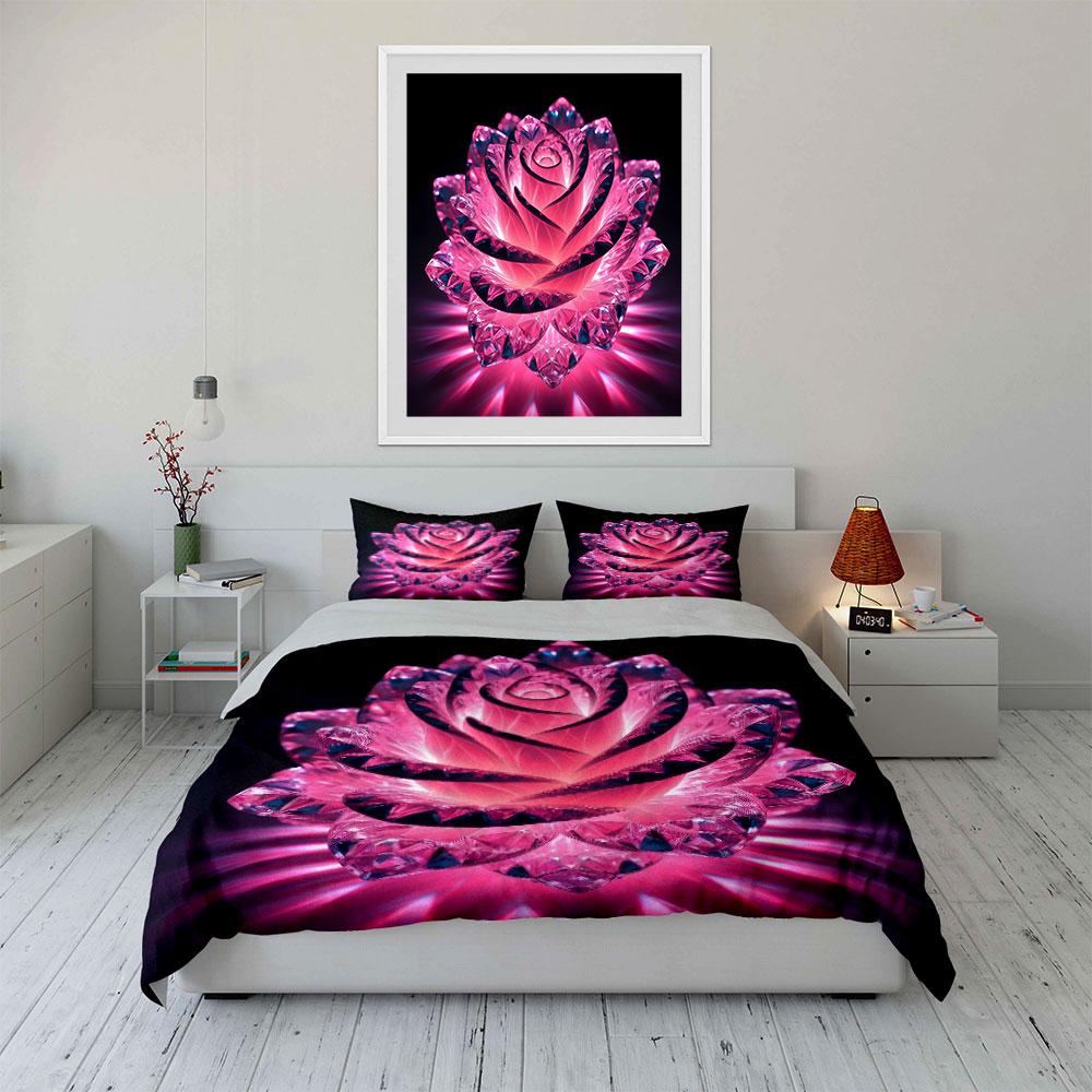 Crystal Rose Lighting Decoration Set Kid'S And Adults' Bedroom Decor, Exquisite Three-Piece Bedding Set Gift