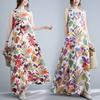 Women's Round Neck Sleeveless Maxi Dress Loose Fit Vintage Floral Print Cotton Linen Casual Tank Dress