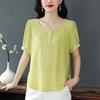 Chiffon Shirt Summer Women's New Belly-covering Breathable Slim and Thin Round Neck Simple Casual Large-size Top