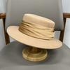 French elegant simple autumn and winter Australian wool flat top hat female Hepburn style retro fashion wide brim top hat felt hat