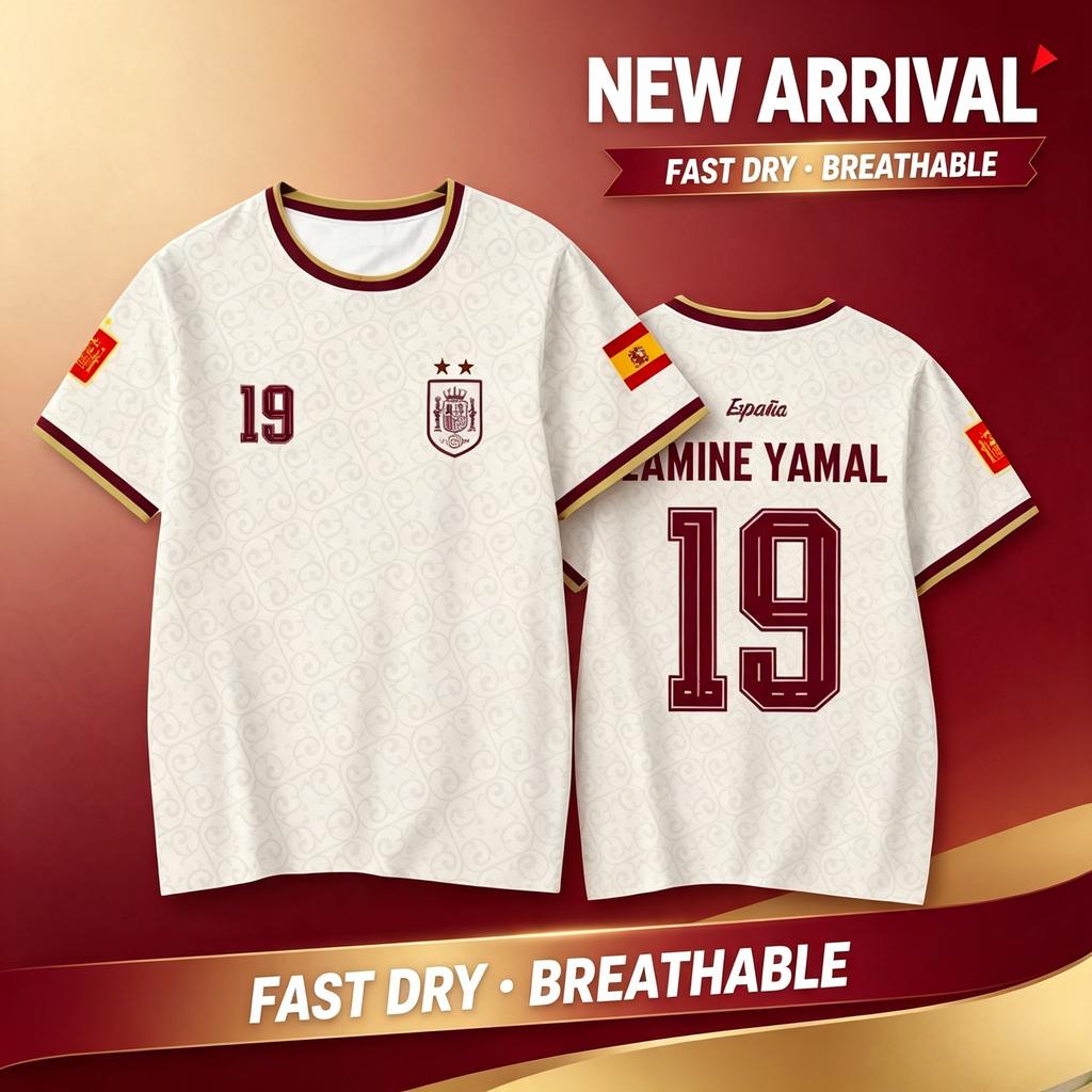 2026 Spanish Team Yamal Player Edition Football Shirt, Quick Drying Short Sleeved T-shirt, Family Kids Tees